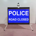 Roll Up Sign & Stand - Police Road Closed Reflective Roll Up Tripod Sign